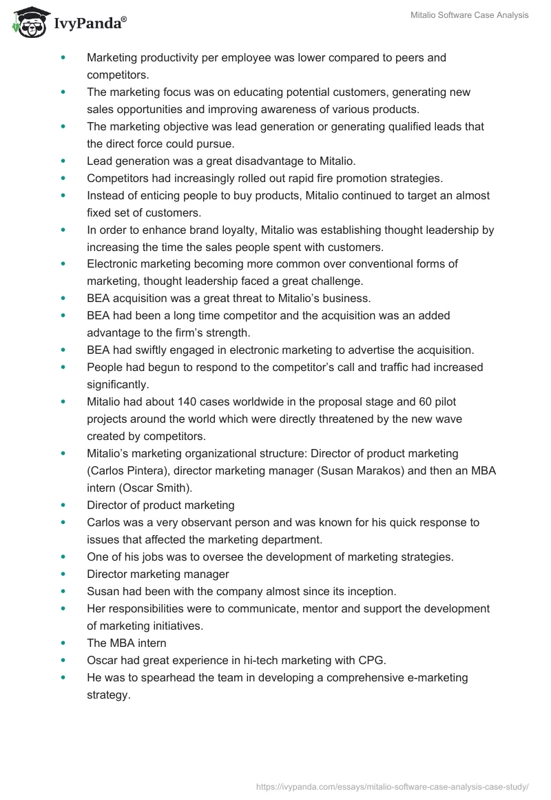 Mitalio Software Case Analysis. Page 2