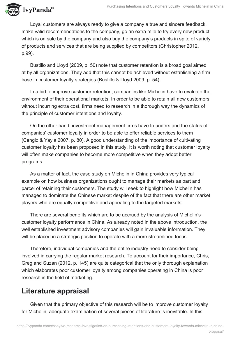 Purchasing Intentions and Customers Loyalty Towards Michelin in China. Page 2