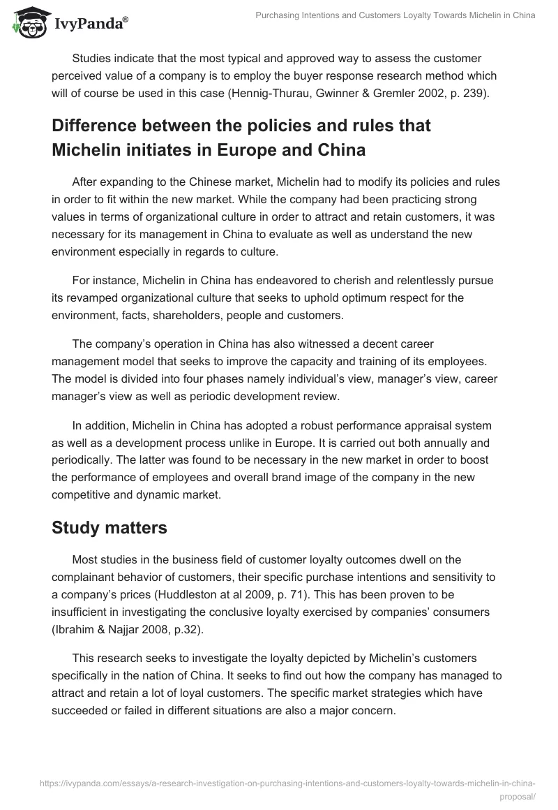 Purchasing Intentions and Customers Loyalty Towards Michelin in China. Page 4