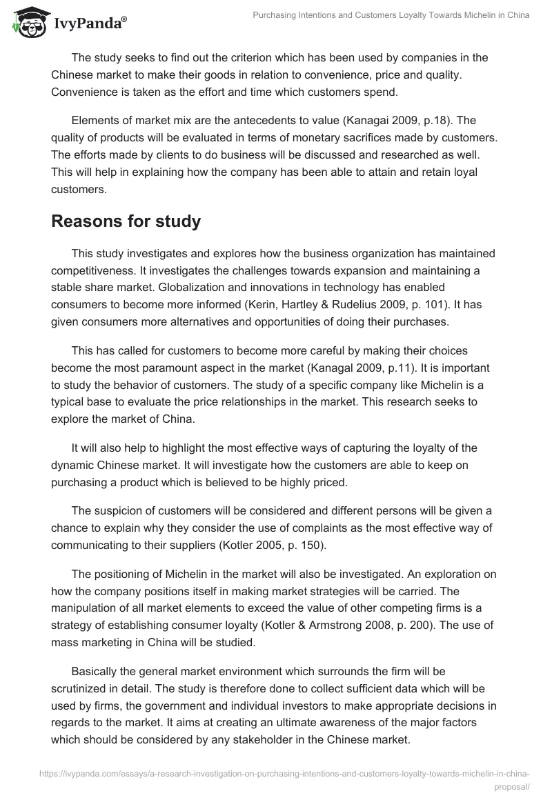 Purchasing Intentions and Customers Loyalty Towards Michelin in China. Page 5
