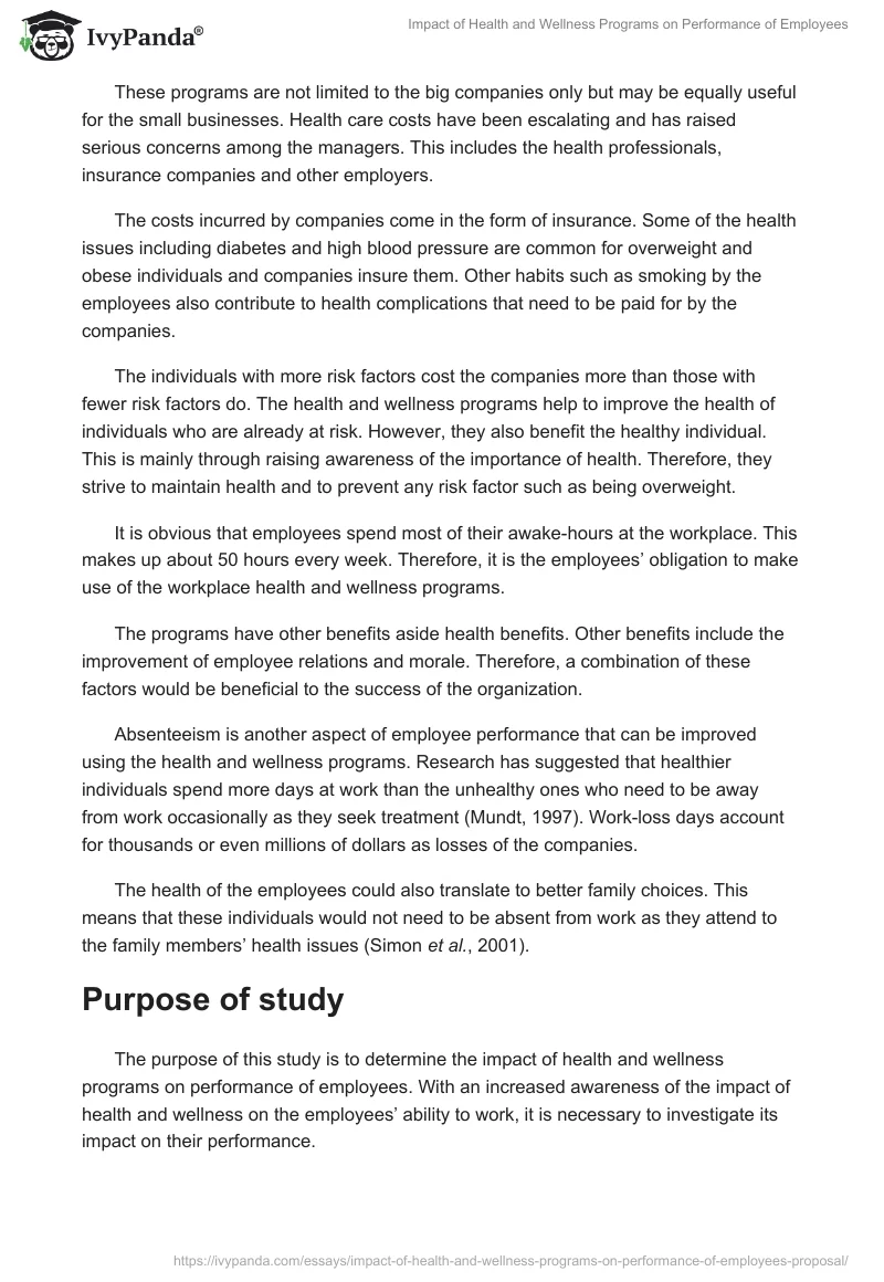 Impact of Health and Wellness Programs on Performance of Employees. Page 5