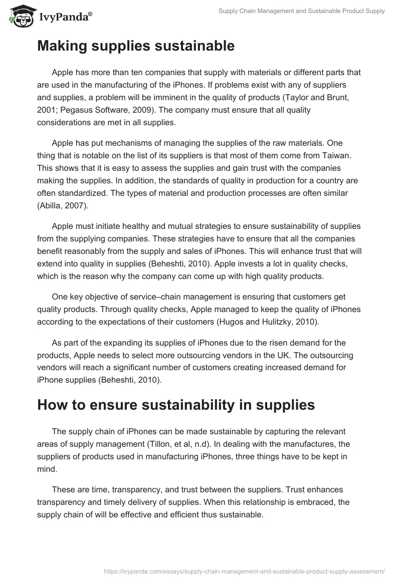 Supply Chain Management and Sustainable Product Supply. Page 4