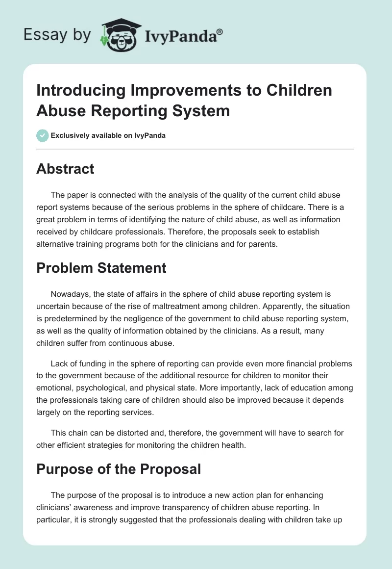 Introducing Improvements to Children Abuse Reporting System. Page 1