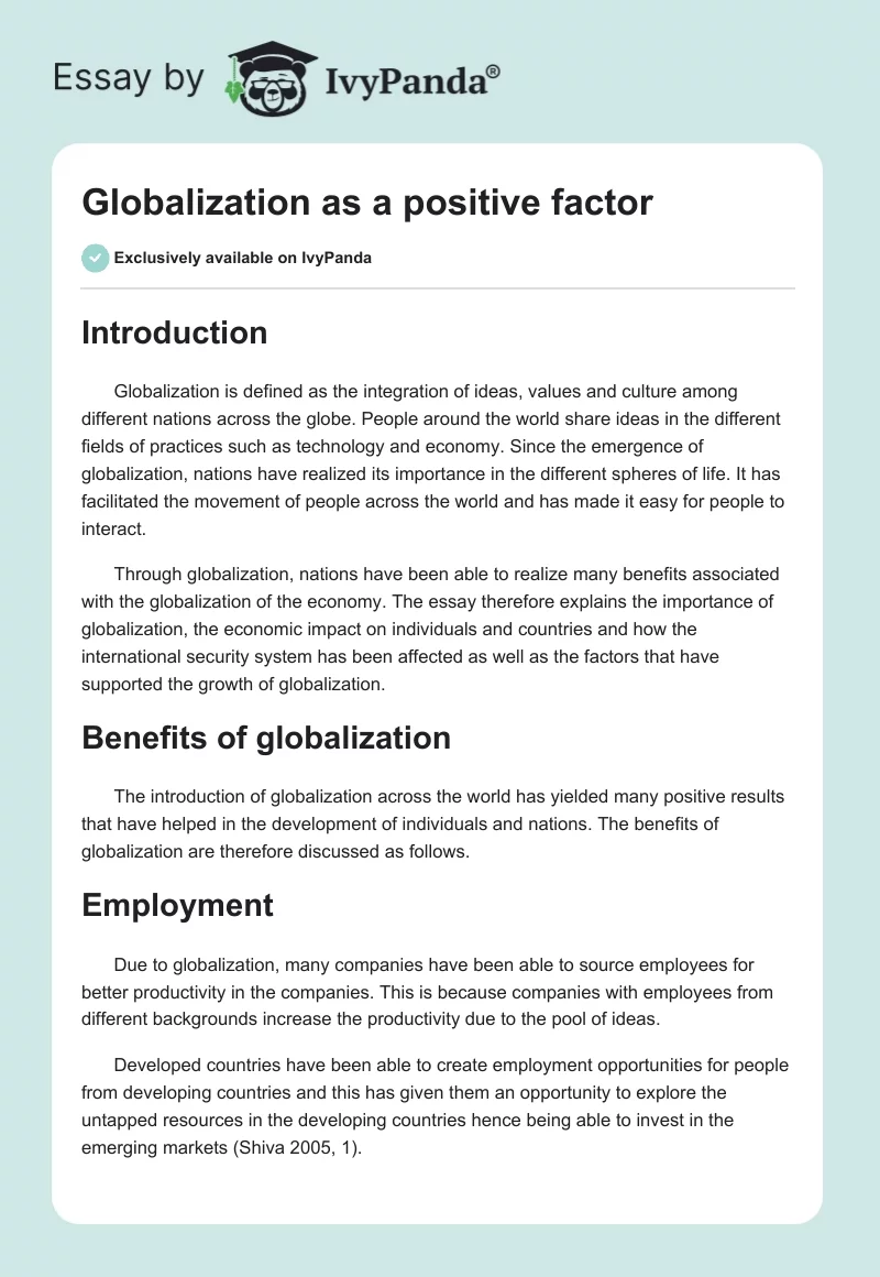 Globalization as a positive factor. Page 1