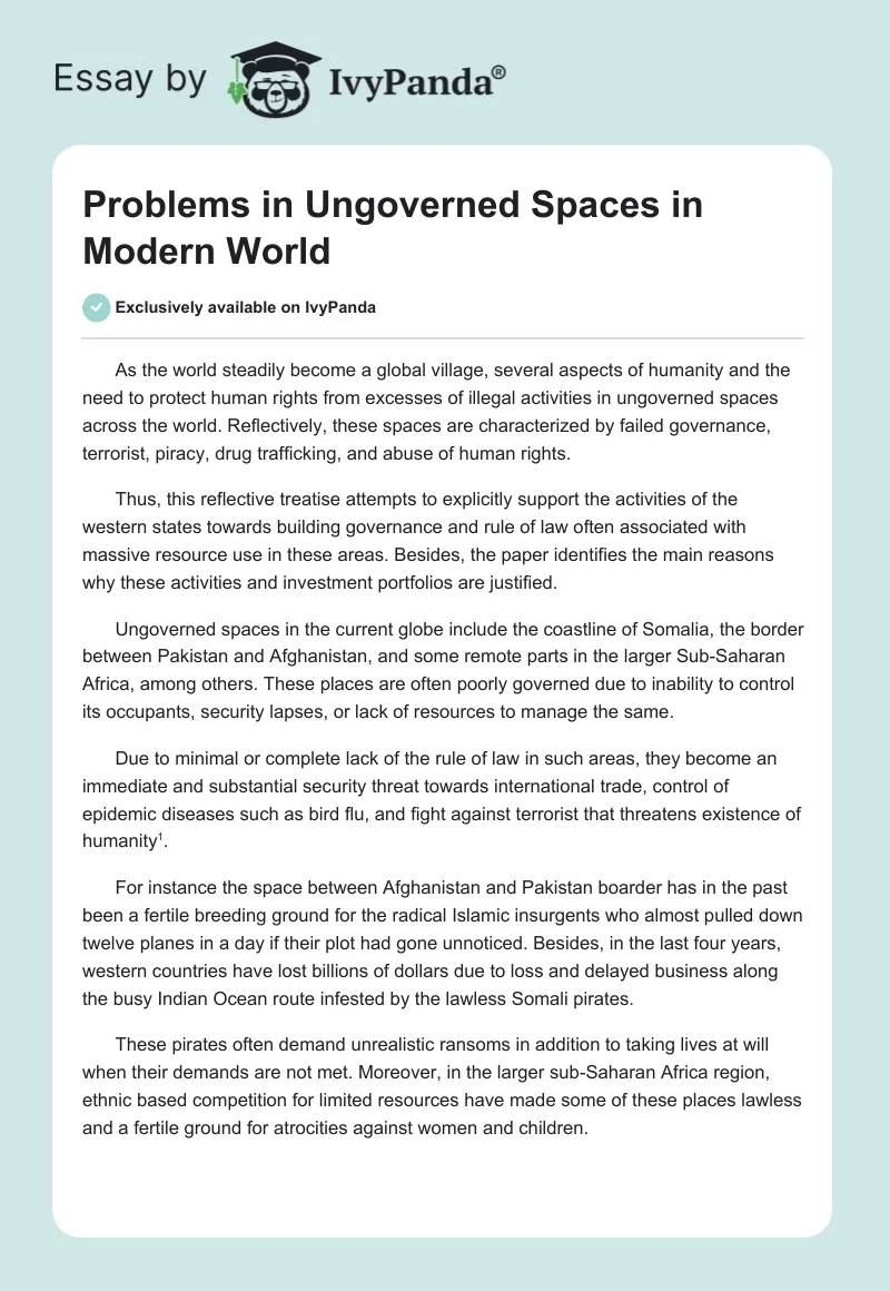 Problems in Ungoverned Spaces in Modern World. Page 1