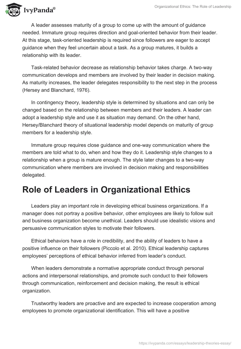 Organizational Ethics: The Role of Leadership. Page 2