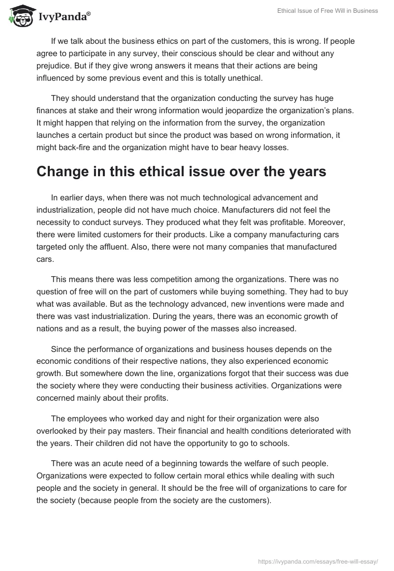 Ethical Issue of Free Will in Business. Page 3