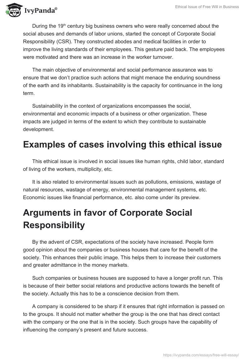 Ethical Issue of Free Will in Business. Page 4