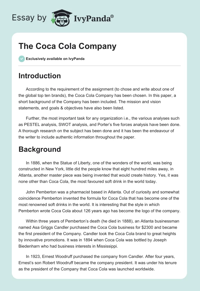 The Coca Cola Company. Page 1