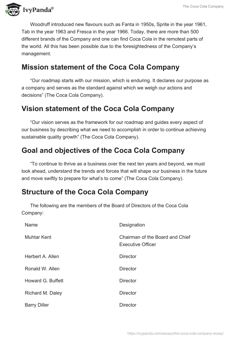 The Coca Cola Company. Page 2