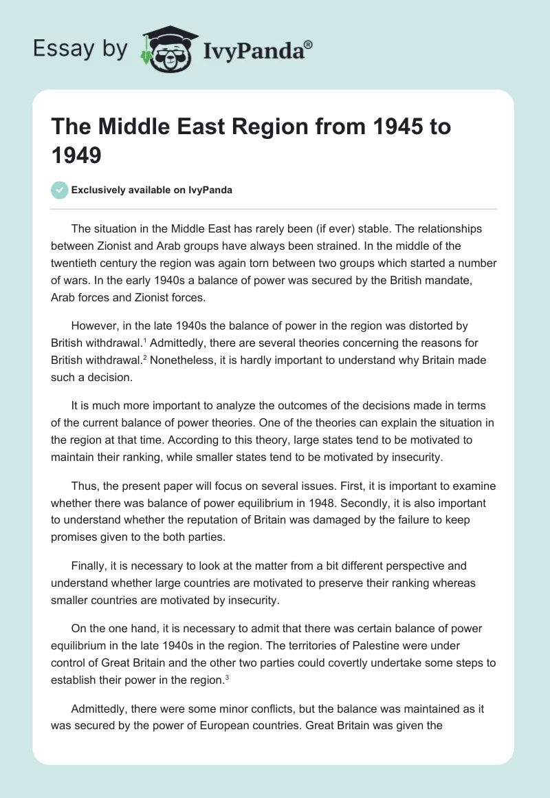 The Middle East Region from 1945 to 1949. Page 1