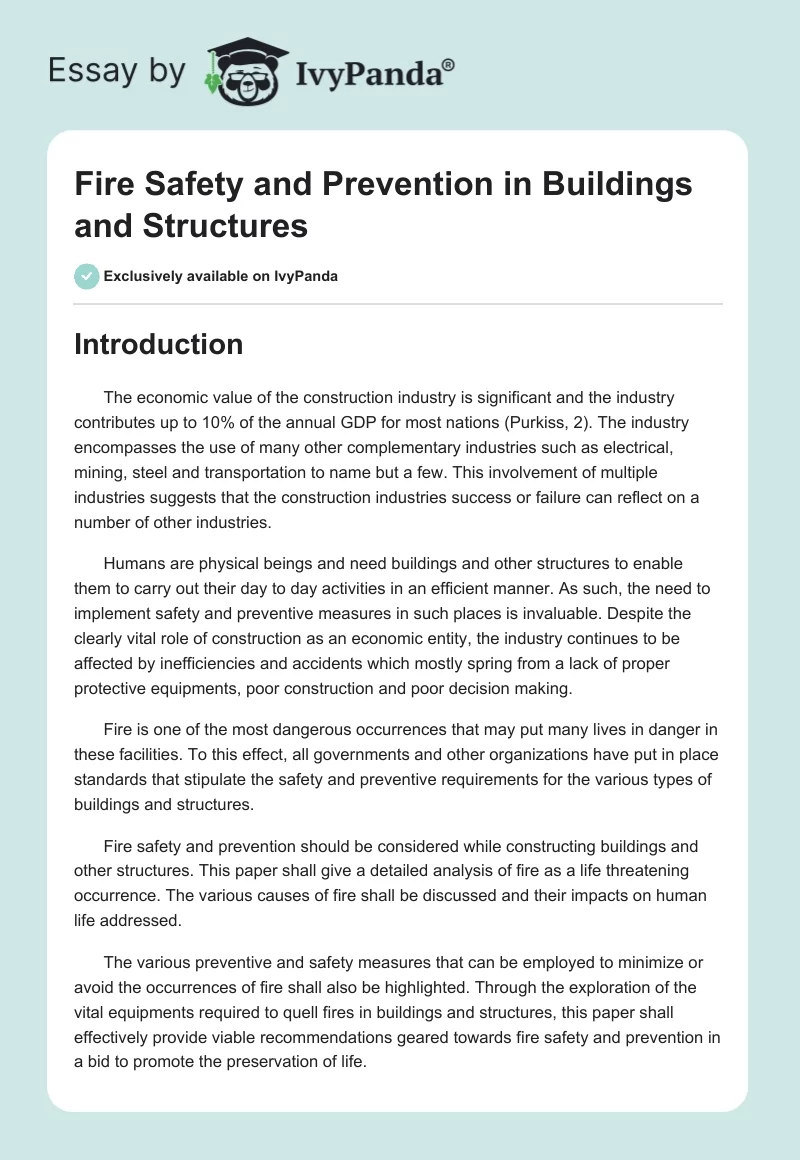 Fire Safety and Prevention in Buildings and Structures. Page 1