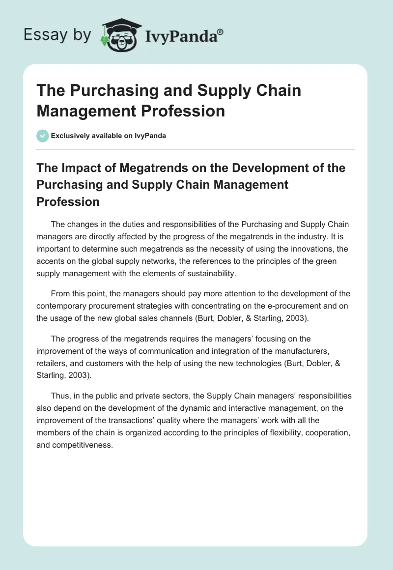 The Purchasing and Supply Chain Management Profession. Page 1