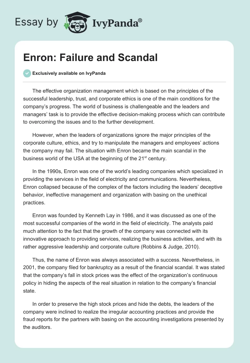 Enron: Failure and Scandal. Page 1