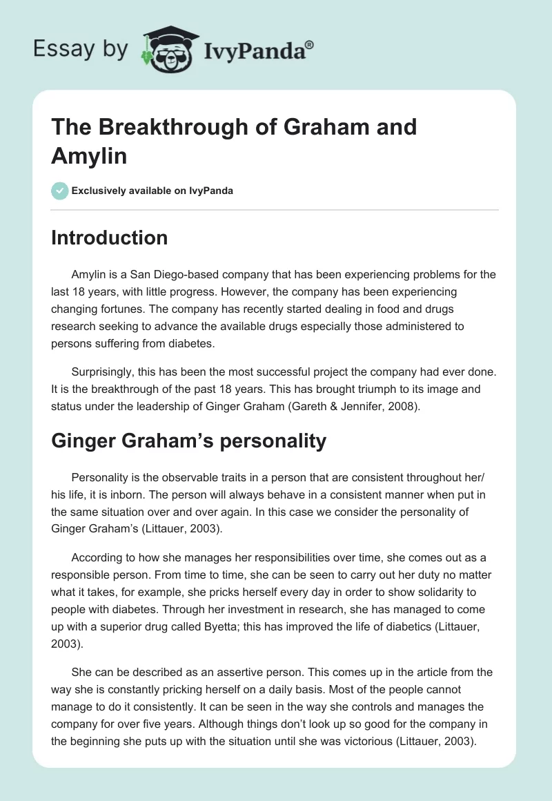 The Breakthrough of Graham and Amylin. Page 1