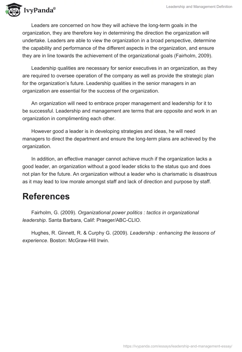 Leadership and Management Definition. Page 2