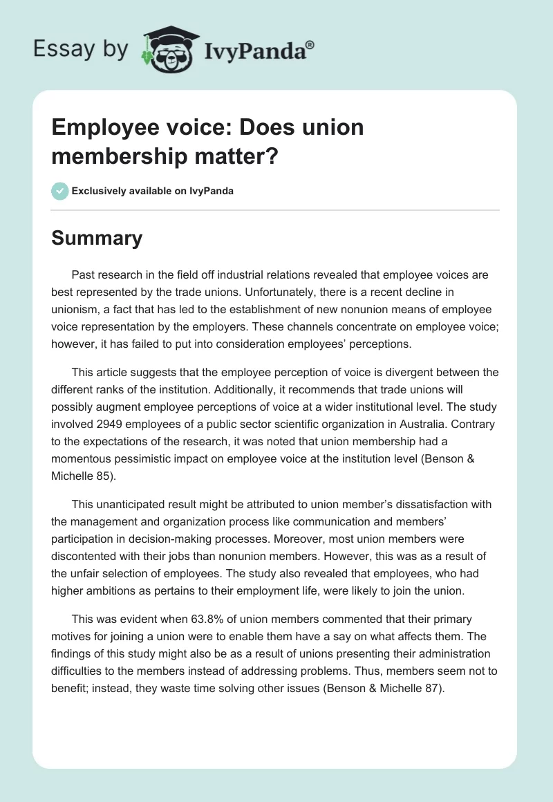 Employee voice: Does union membership matter?. Page 1