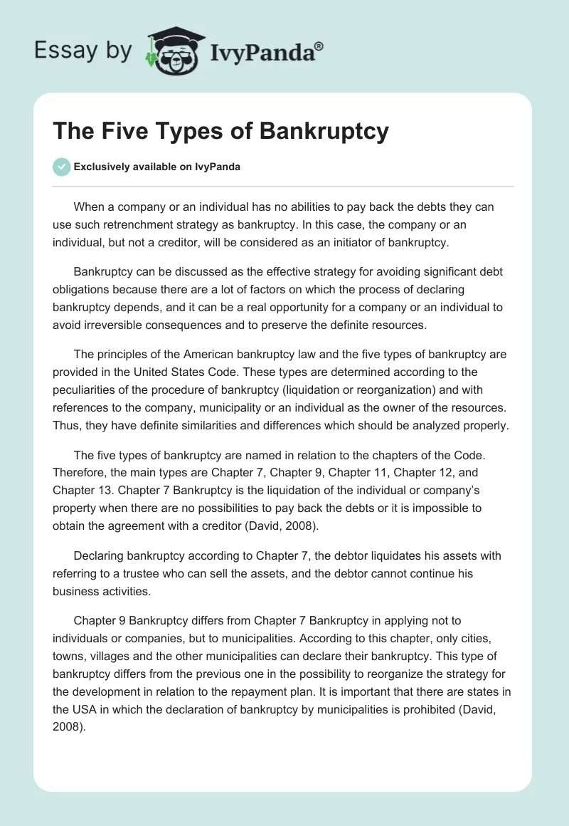 The Five Types of Bankruptcy. Page 1