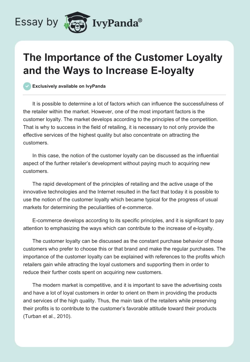 The Importance of the Customer Loyalty and the Ways to Increase E-loyalty. Page 1