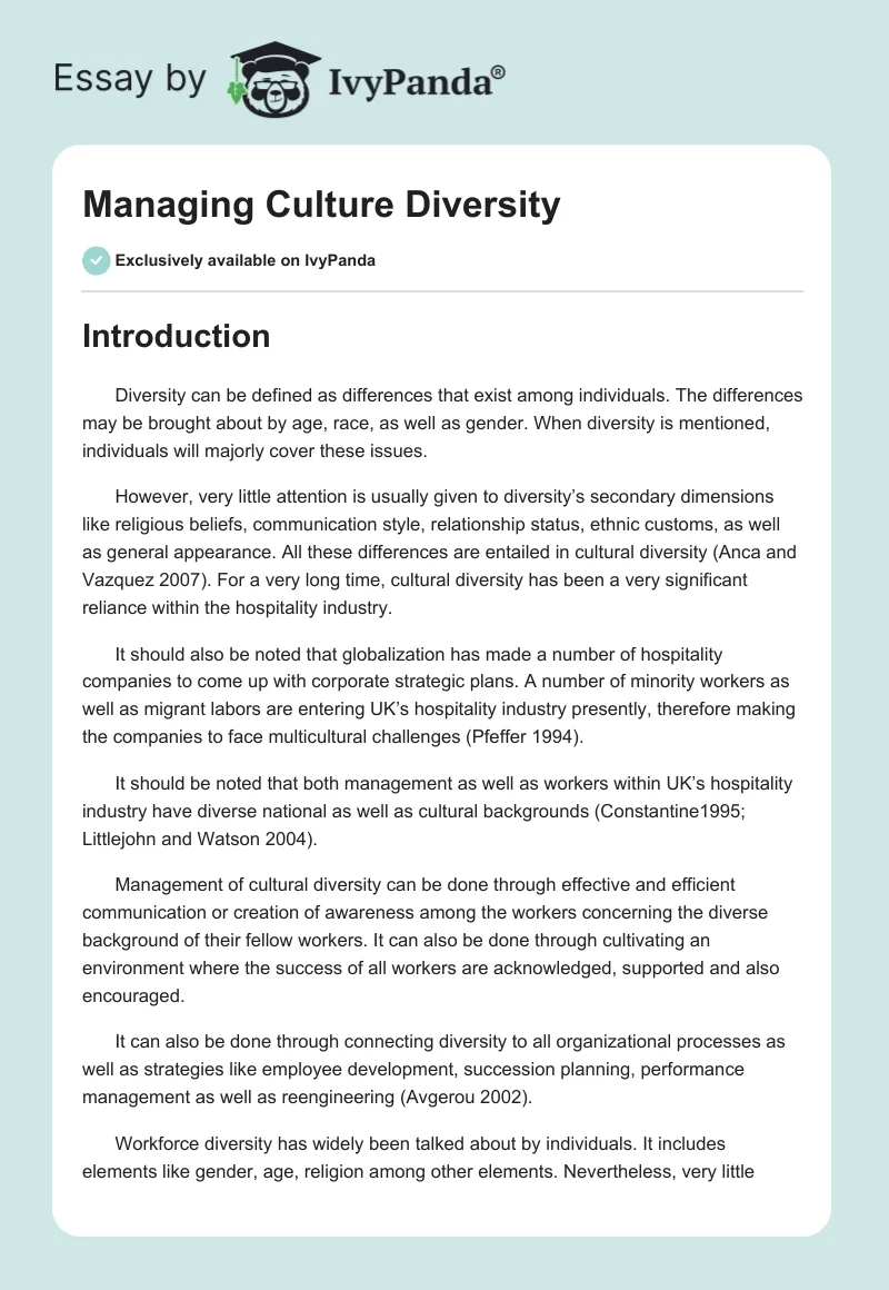 Managing Culture Diversity. Page 1