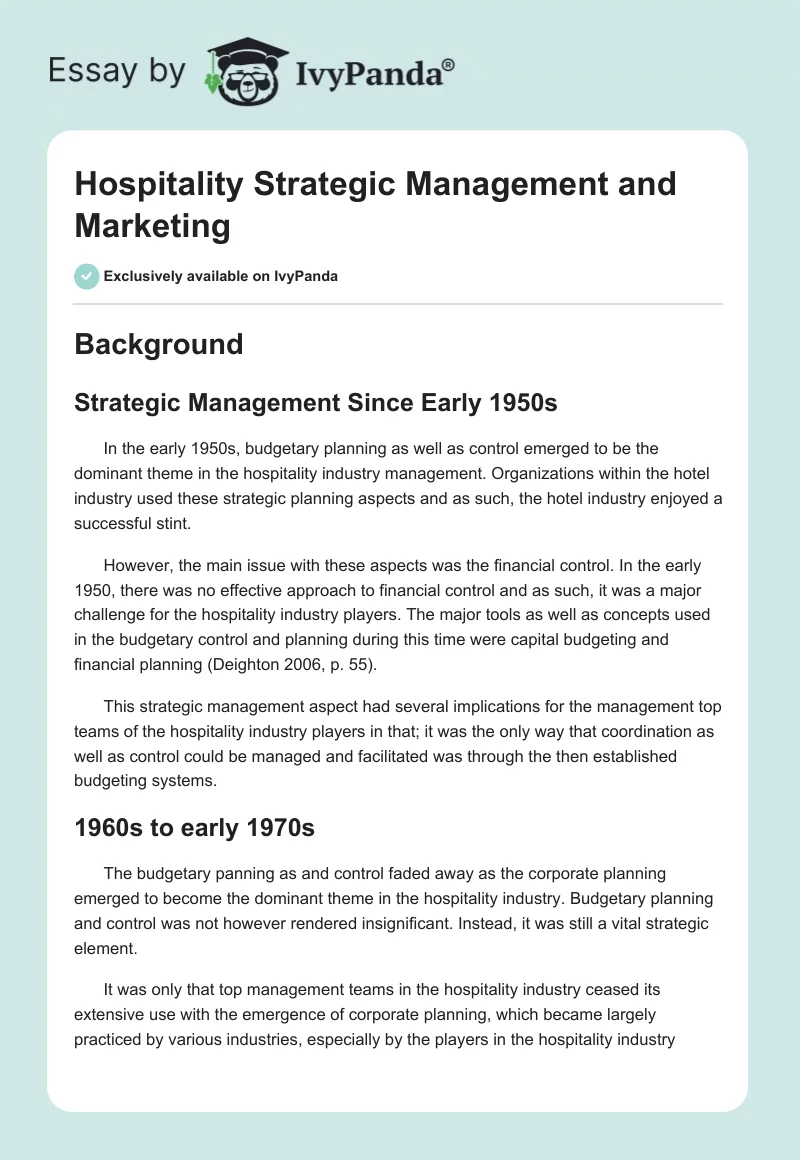 Hospitality Strategic Management and Marketing. Page 1