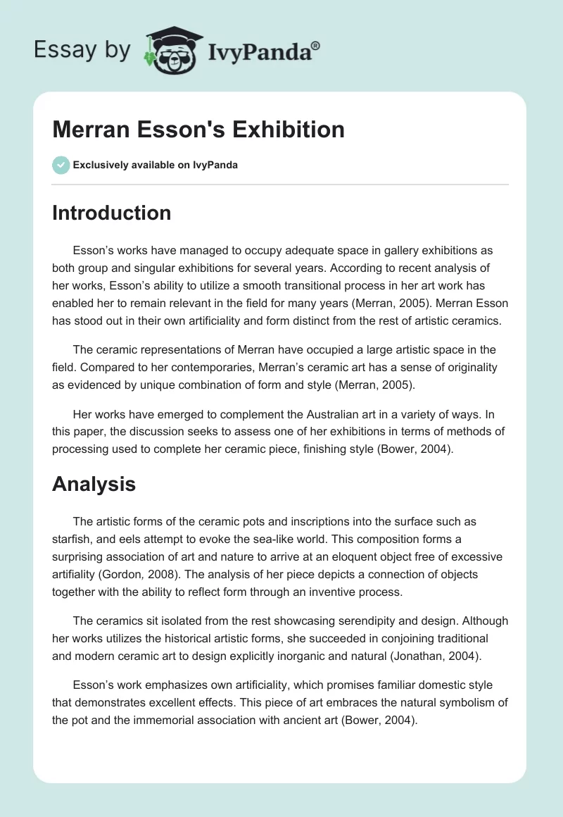 Merran Esson's Exhibition. Page 1