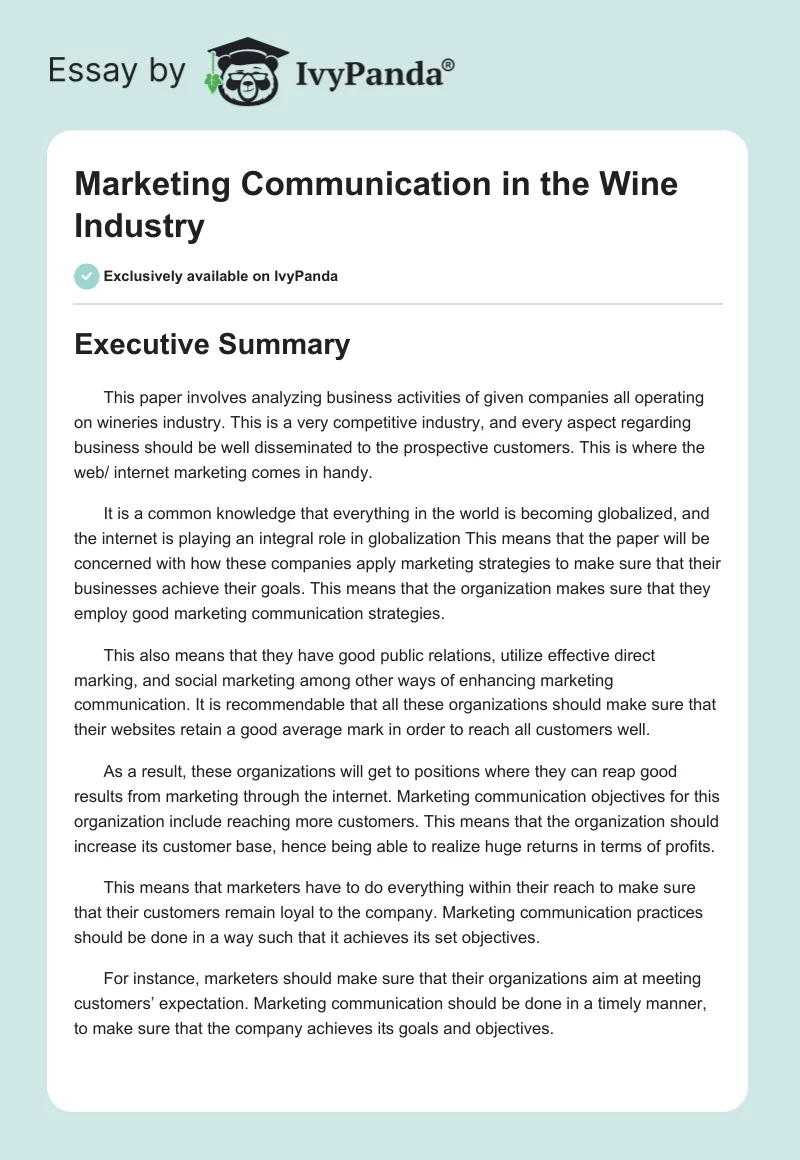 Marketing Communication in the Wine Industry. Page 1