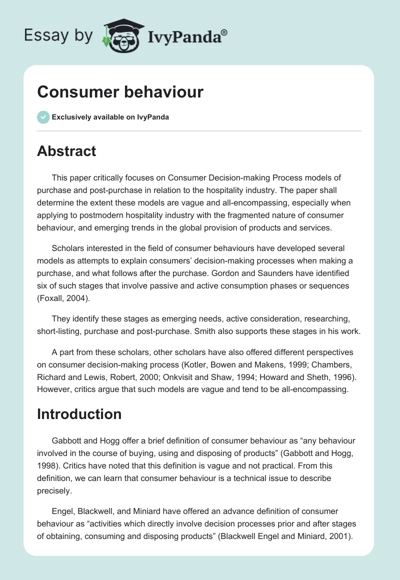 Consumer behaviour. Page 1