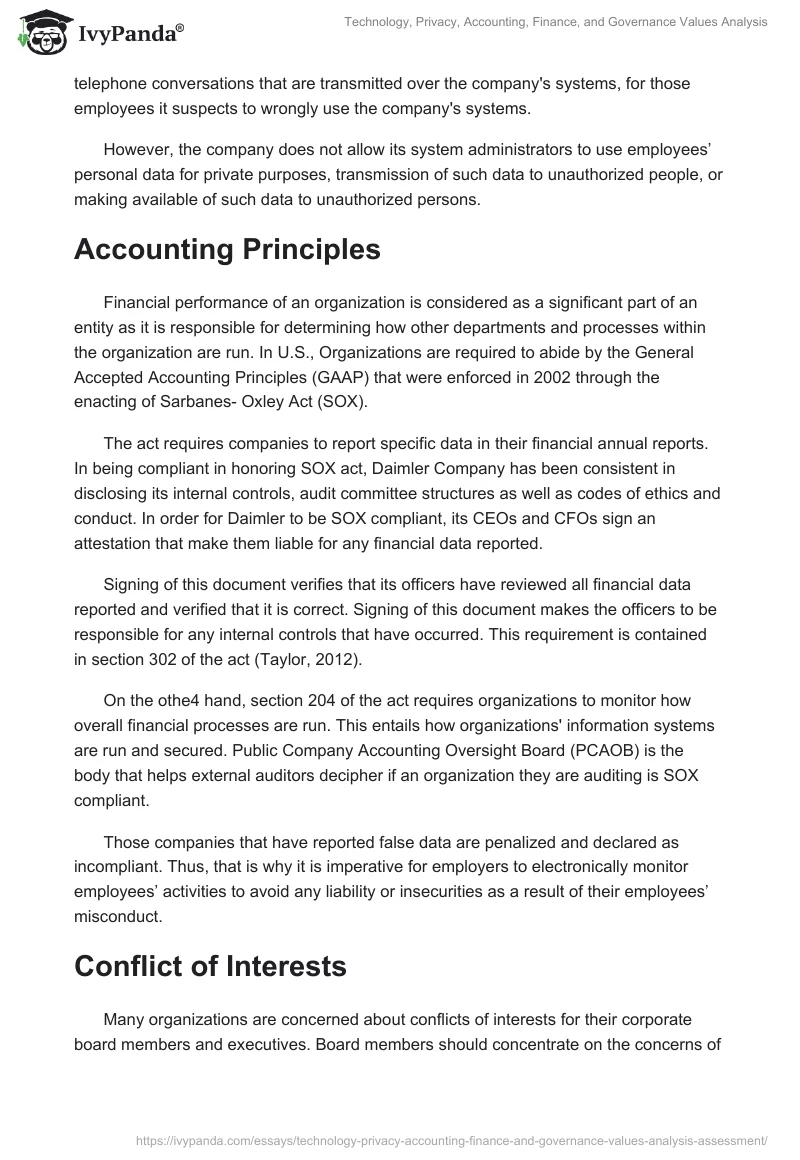 Technology, Privacy, Accounting, Finance, and Governance Values Analysis. Page 3
