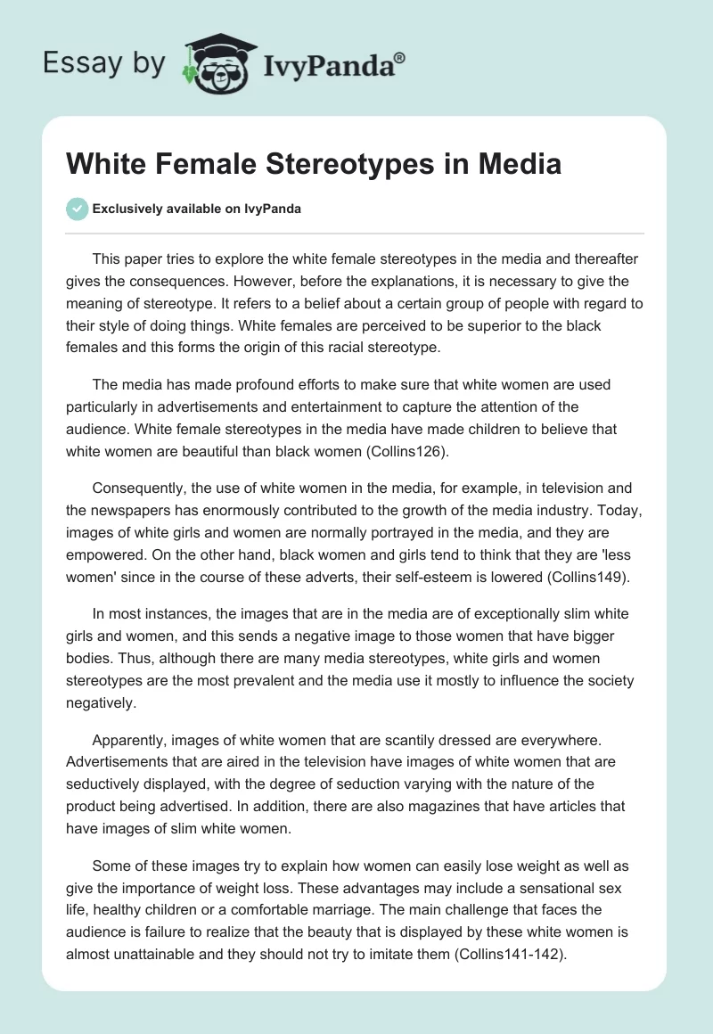 White Female Stereotypes in Media. Page 1