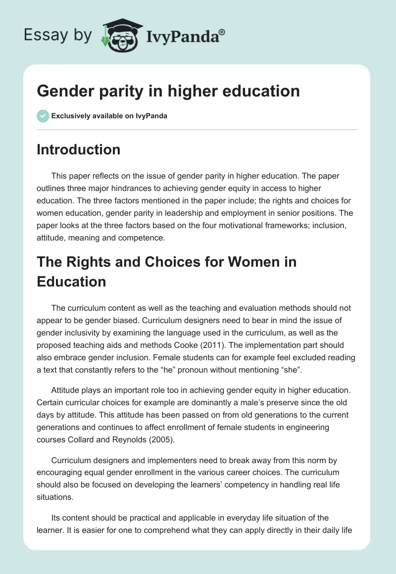 Gender parity in higher education. Page 1