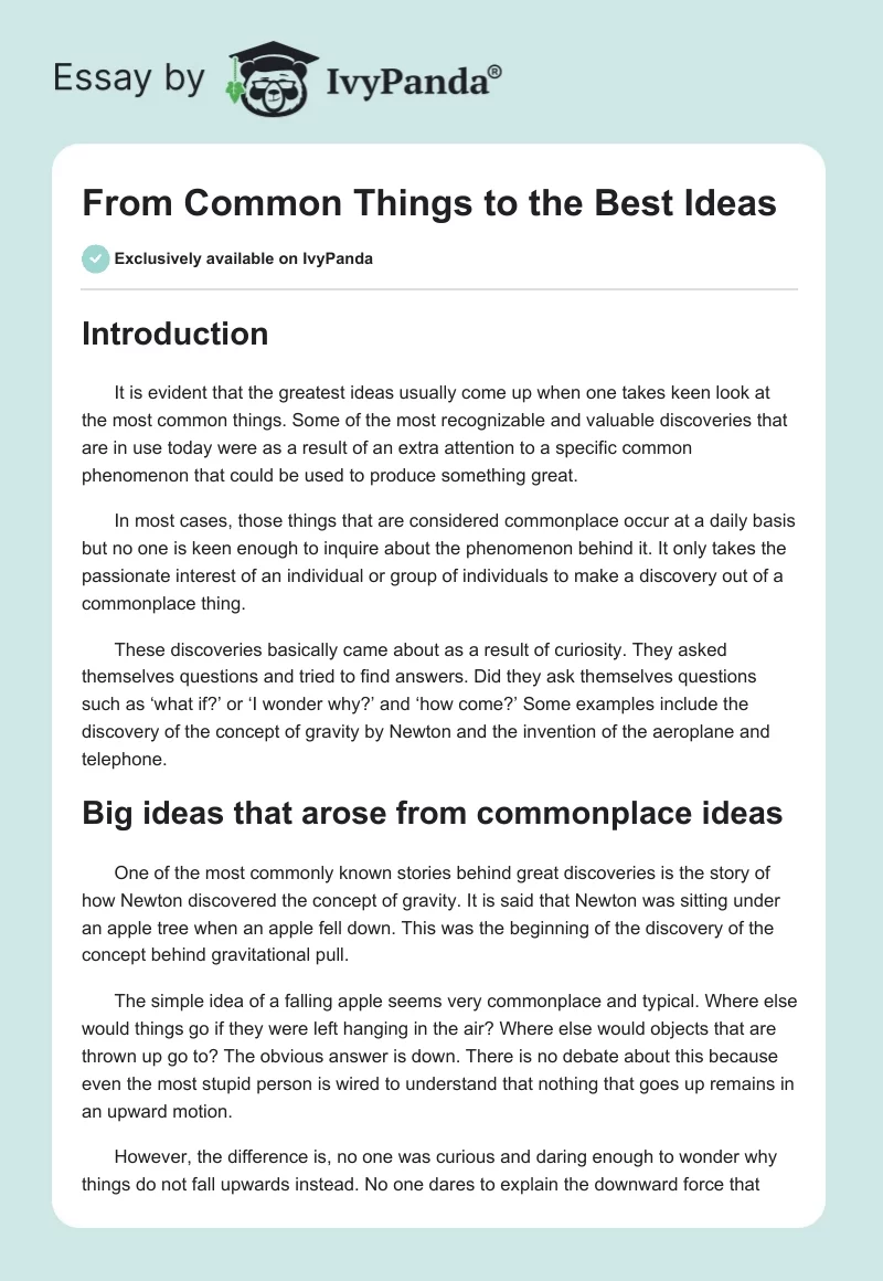 From Common Things to the Best Ideas. Page 1