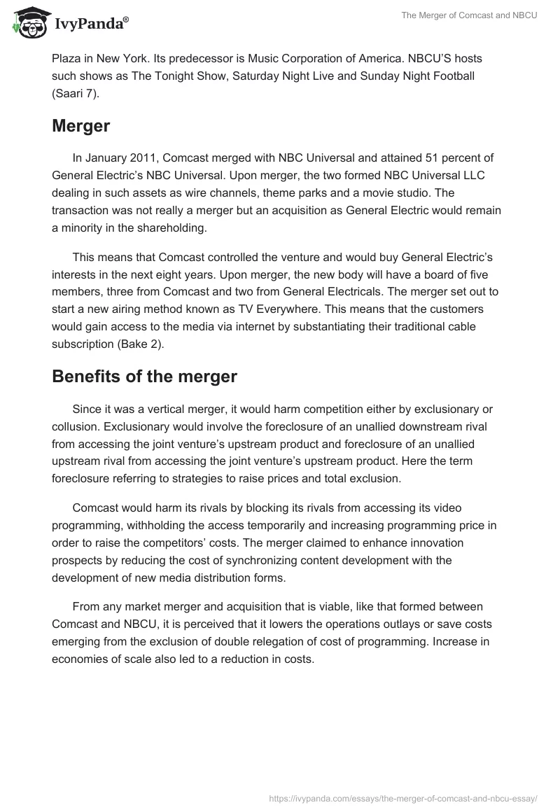 The Merger of Comcast and NBCU. Page 2