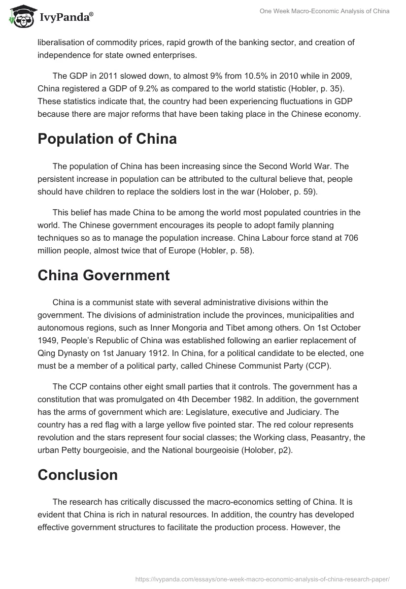 One Week Macro-Economic Analysis of China. Page 2