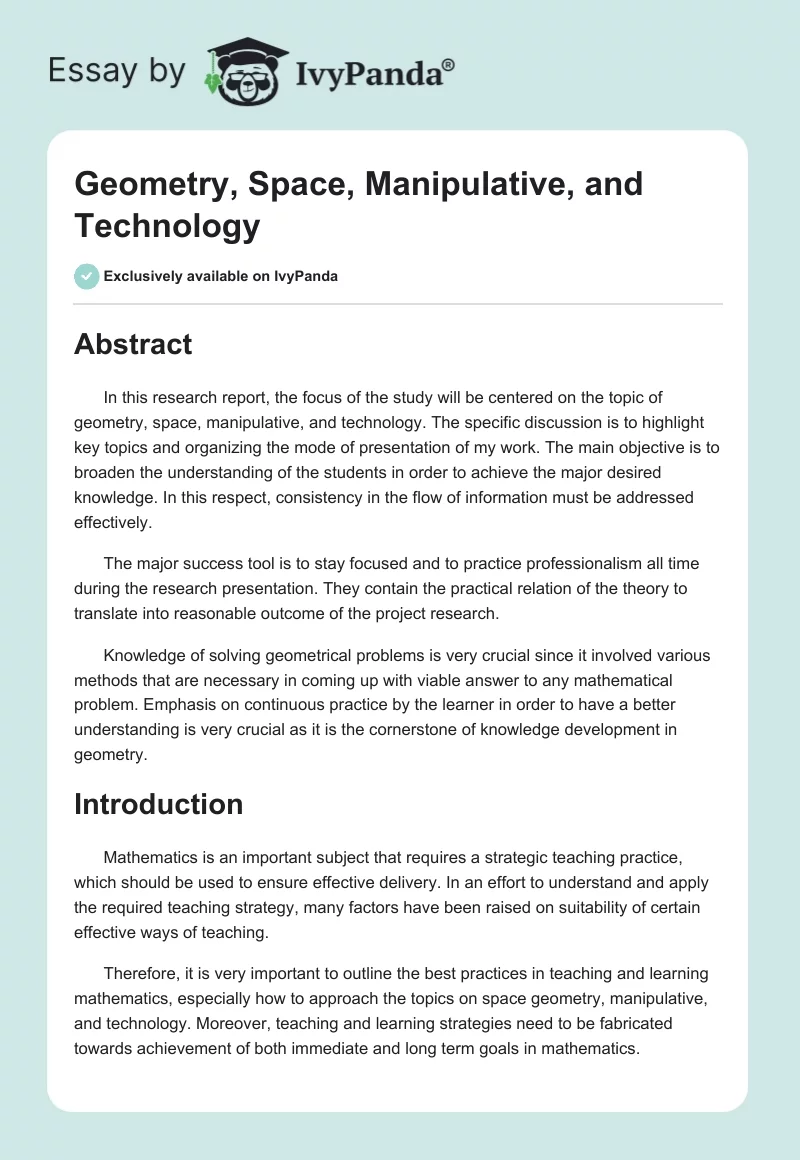Geometry, Space, Manipulative, and Technology. Page 1