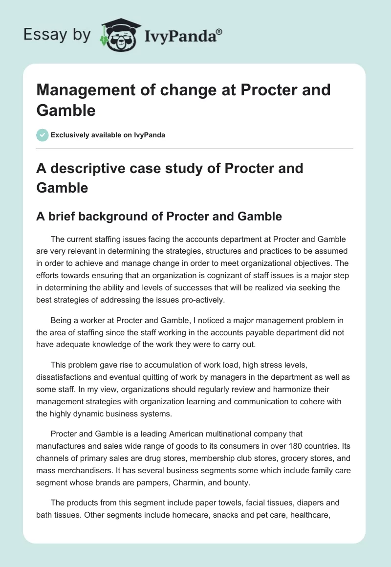 Management of Change at Procter and Gamble. Page 1