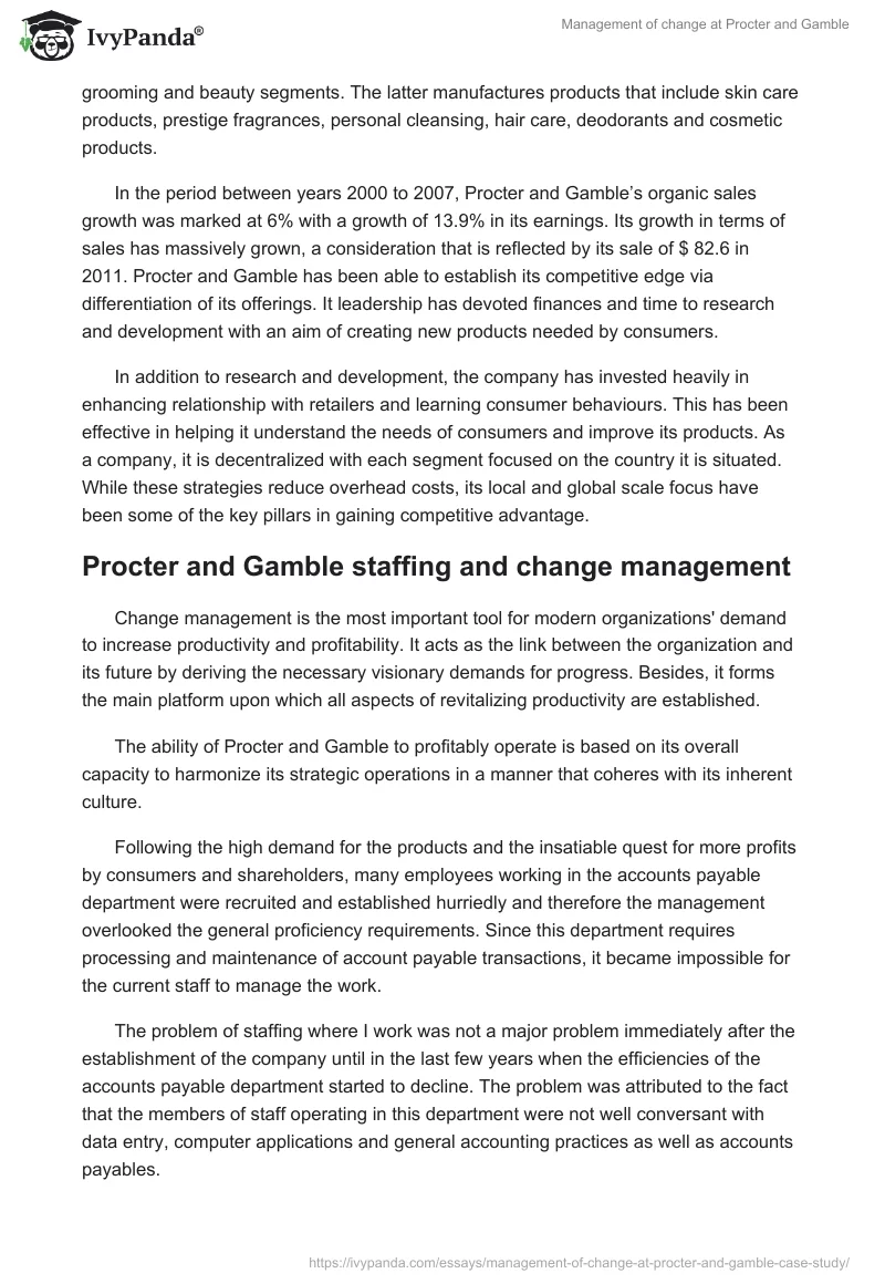 Management of Change at Procter and Gamble. Page 2