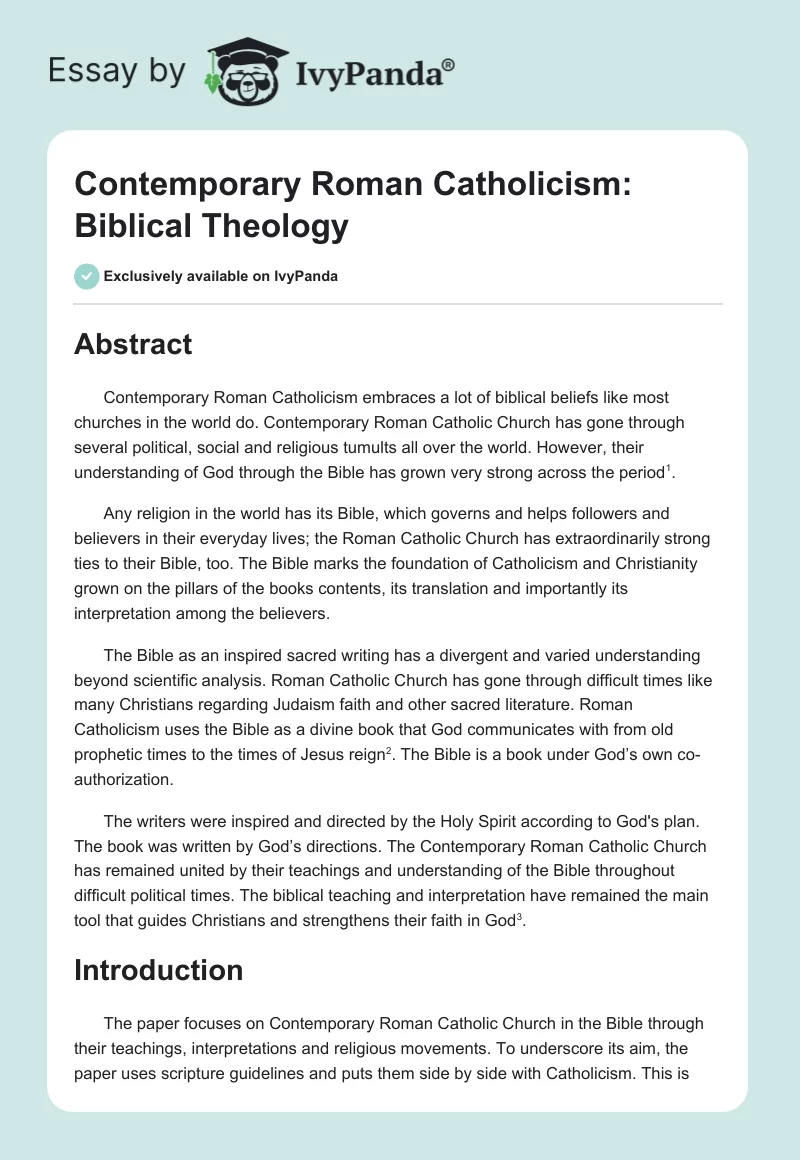 Contemporary Roman Catholicism: Biblical Theology. Page 1