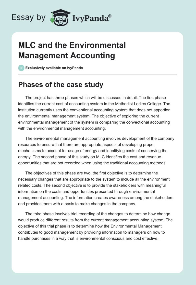 MLC and the Environmental Management Accounting. Page 1