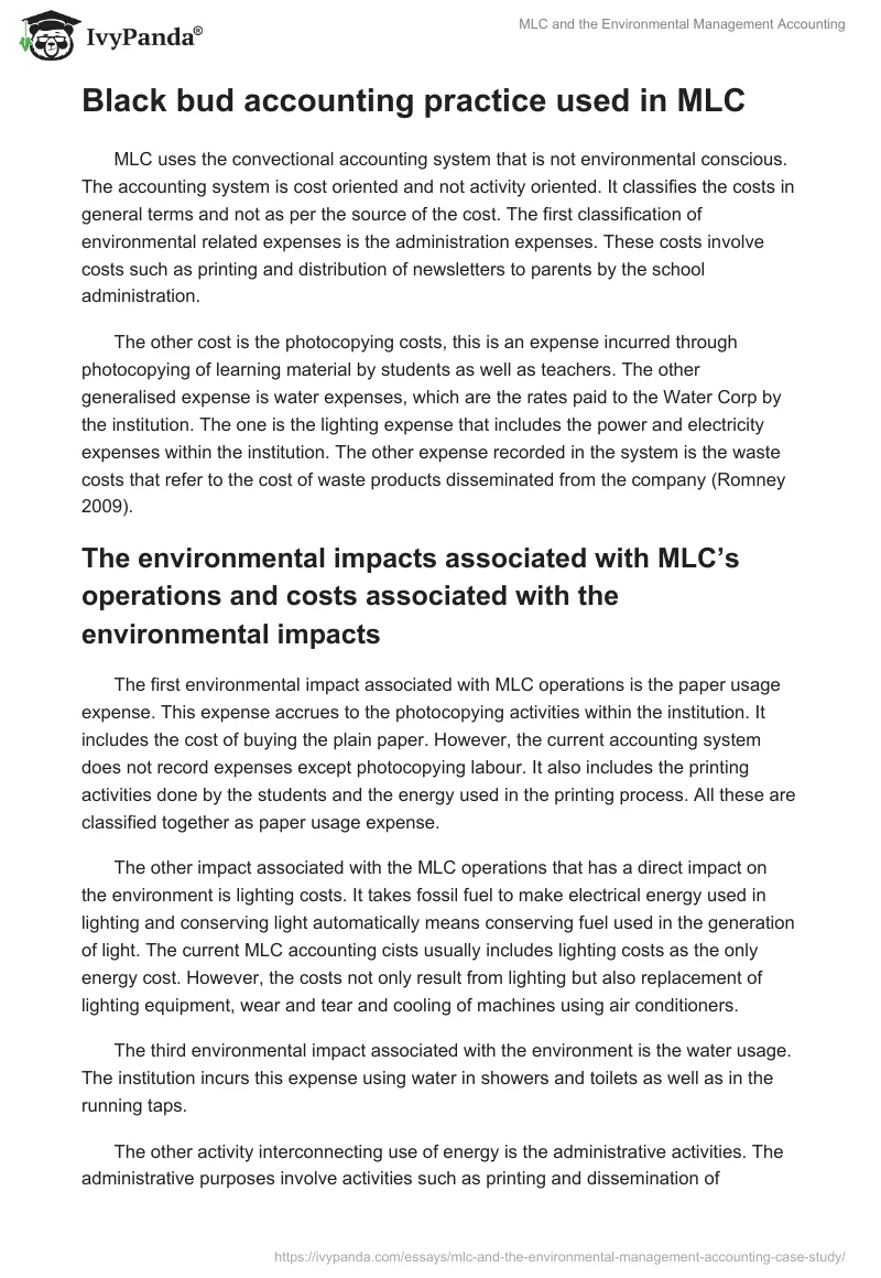 MLC and the Environmental Management Accounting. Page 2