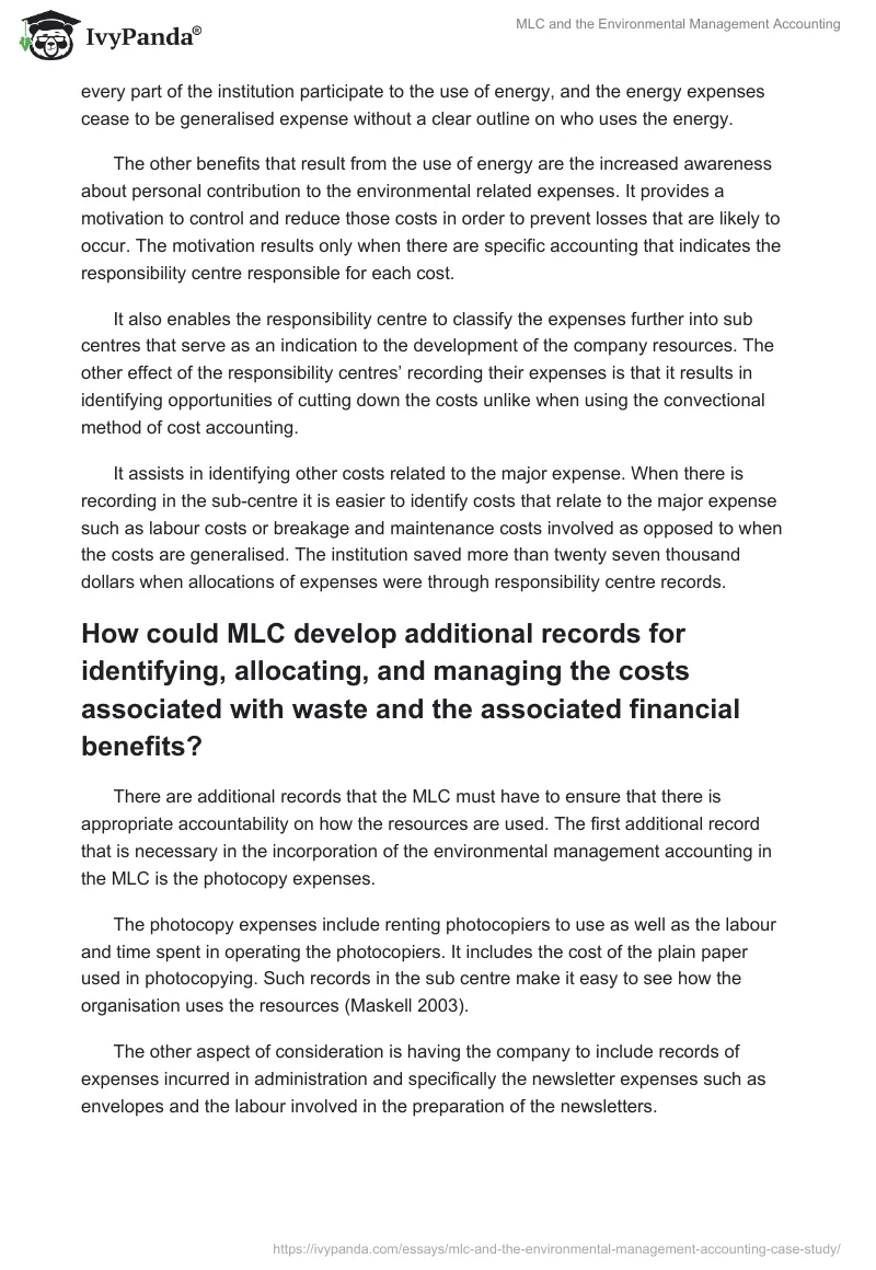 MLC and the Environmental Management Accounting. Page 5
