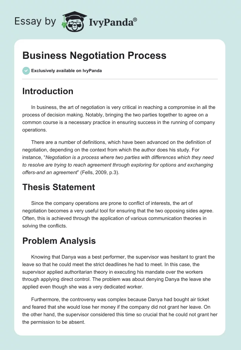 business negotiation essay