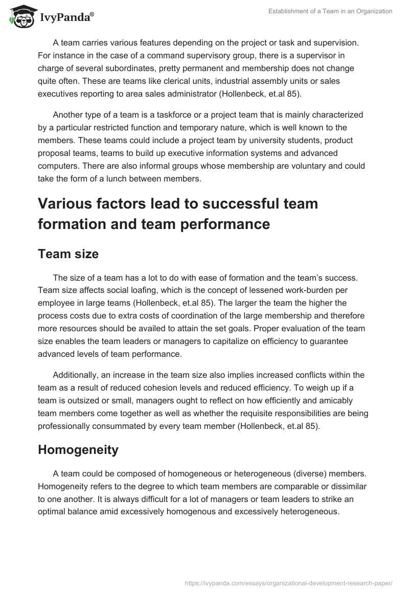 Establishment of a Team in an Organization. Page 2