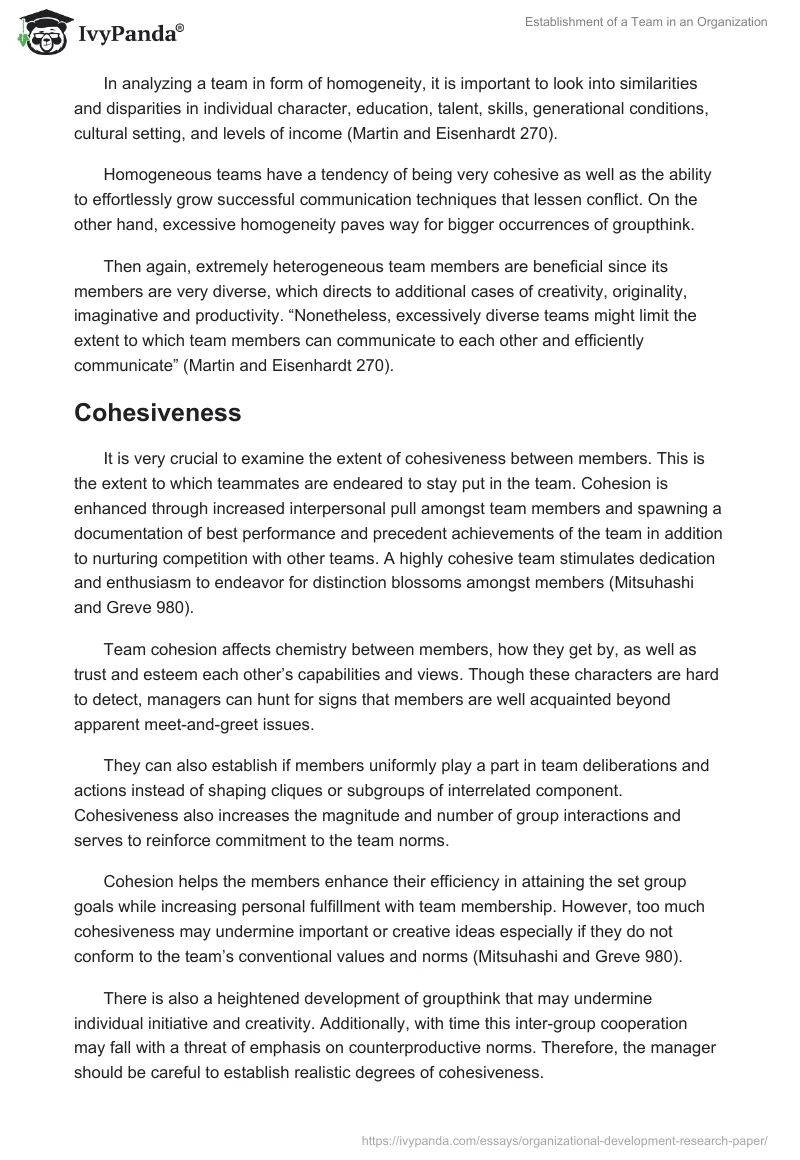 Establishment of a Team in an Organization. Page 3