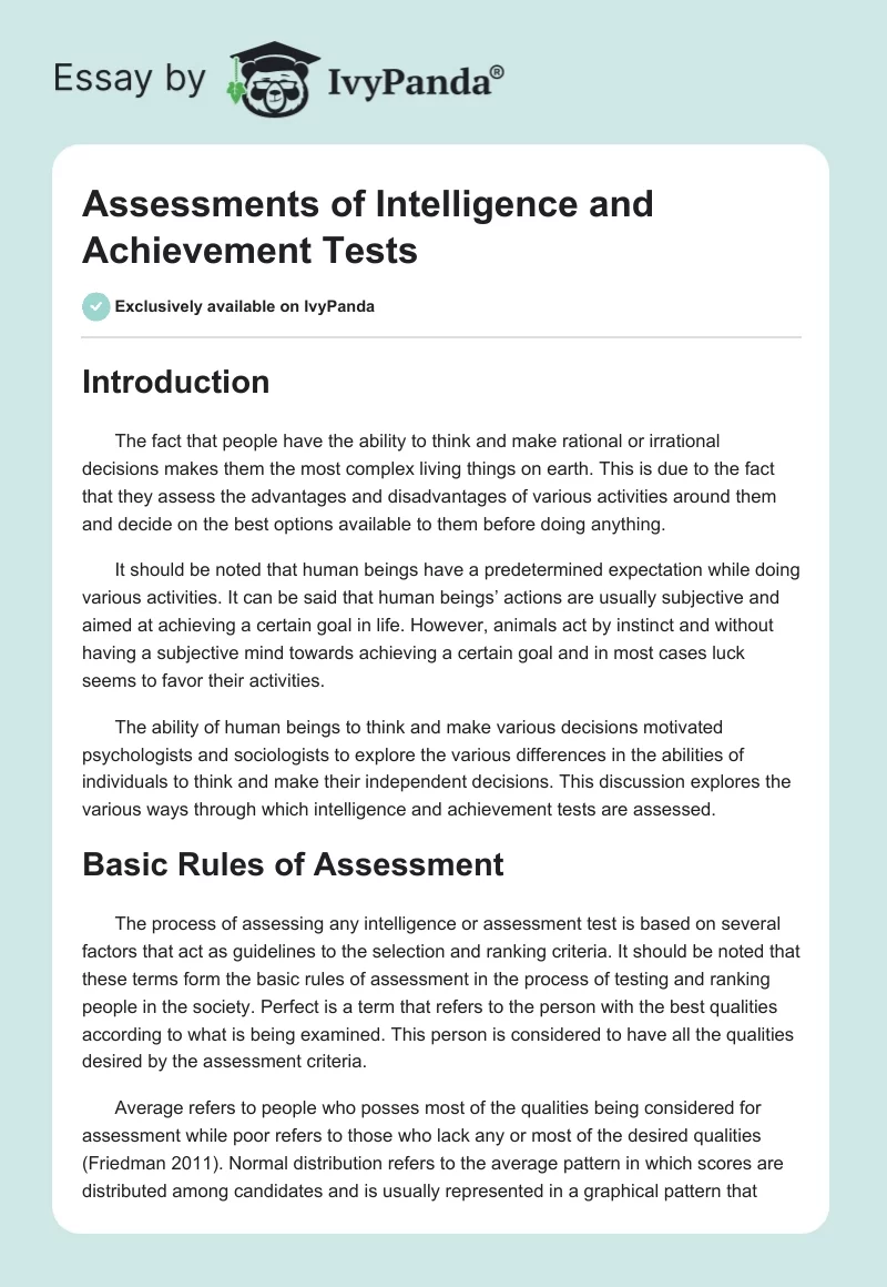 Assessments of Intelligence and Achievement Tests. Page 1