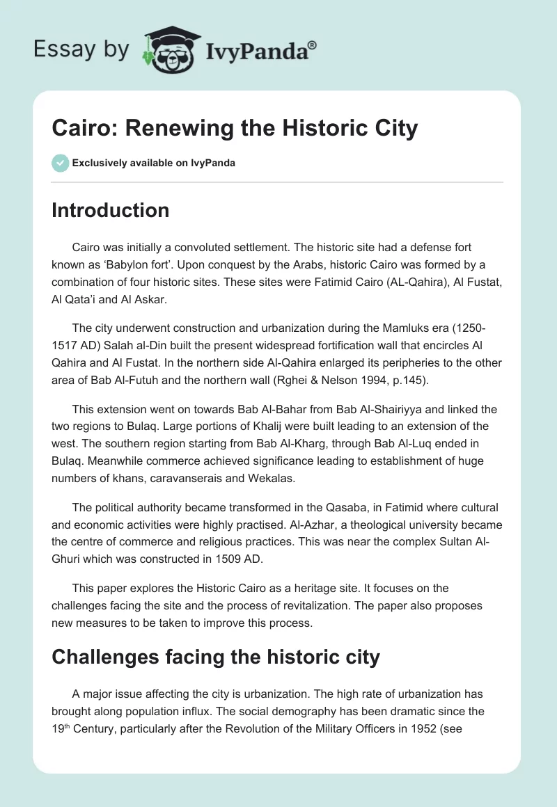 Cairo: Renewing the Historic City. Page 1