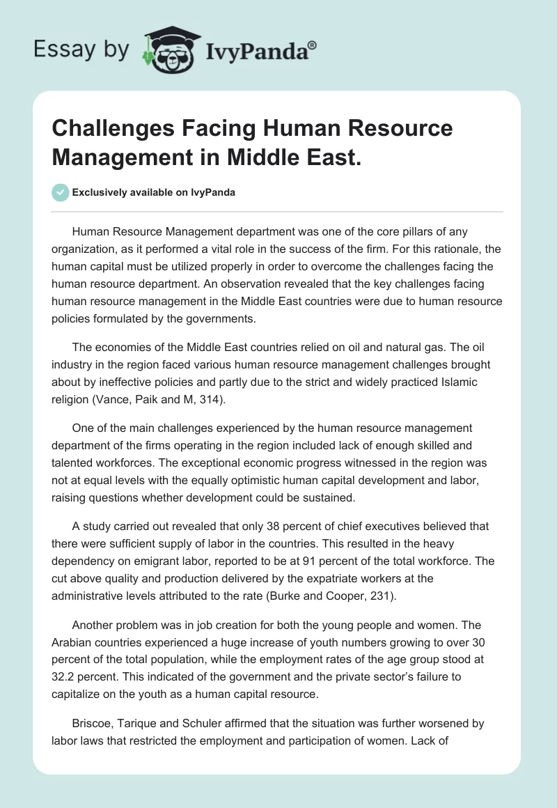 Challenges Facing Human Resource Management in Middle East.. Page 1