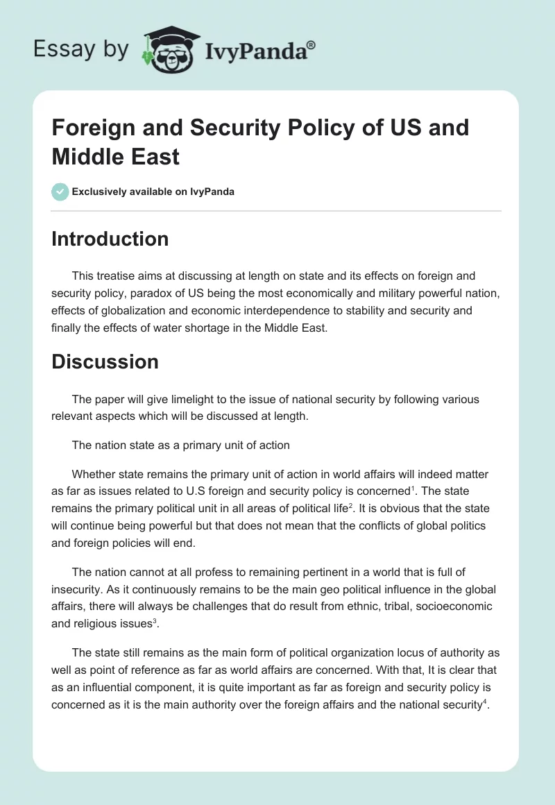Foreign and Security Policy of US and Middle East. Page 1