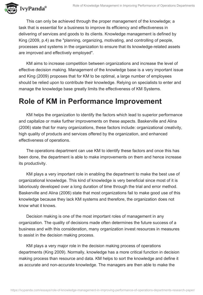 Role of Knowledge Management in Improving Performance of Operations Departments. Page 2
