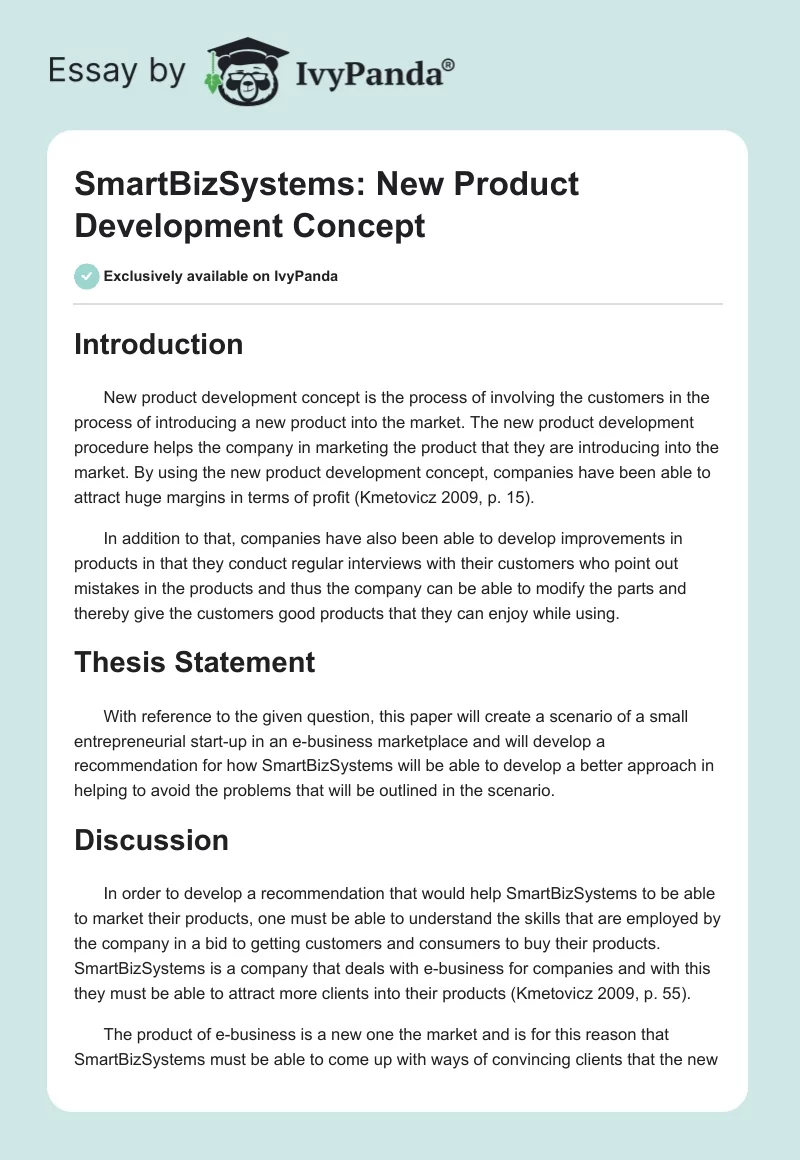 SmartBizSystems: New Product Development Concept. Page 1